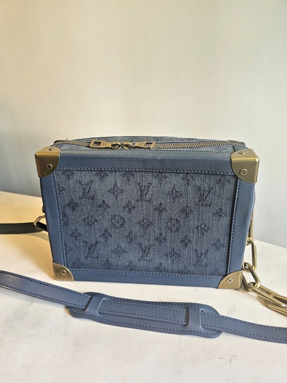 Custom Made Louis Vuitton Soft Trunk Monogram Denim Blue Crossbody Bag